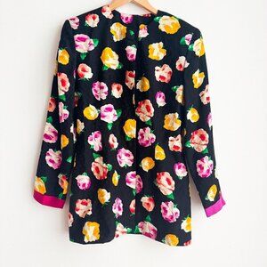 Vintage Silk Polka Dot Floral Blazer M
